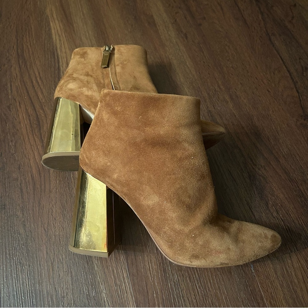Dee Keller Tan Gold Suede Booties Women’s 38/8